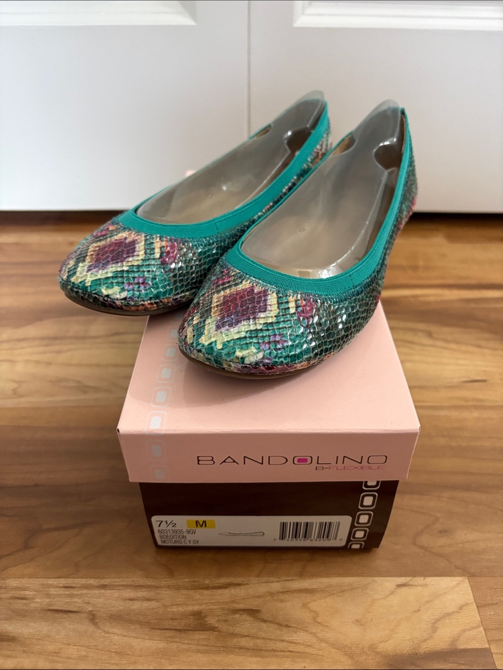 Bandolino Teal Snake-Print Ballet Flats with Multicolor Accents